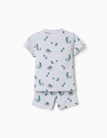 Ribbed cotton pyjamas with alligator motif for baby boys, light grey