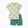 Short sleeve cotton pyjamas with alligator motif for baby boys, green