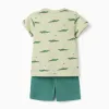 Short sleeve cotton pyjamas with alligator motif for baby boys, green