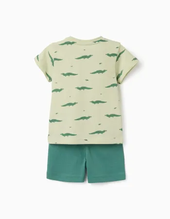 Short sleeve cotton pyjamas with alligator motif for baby boys, green
