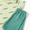 Short sleeve cotton pyjamas with alligator motif for baby boys, green