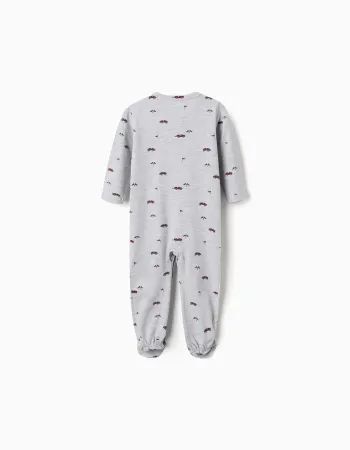 2 cotton babygrows with car prints for newborn and baby boys, green/grey