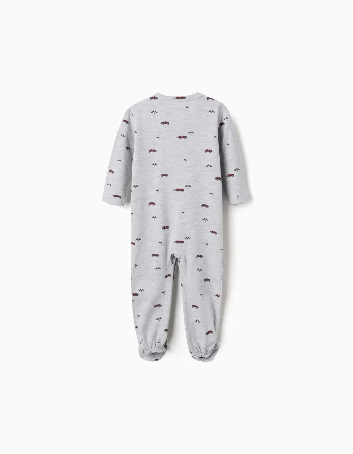 2 cotton babygrows with car prints for newborn and baby boys, green/grey