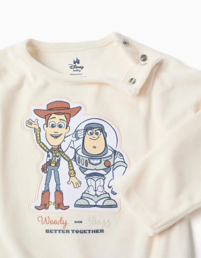 Velvet pyjamas with Toy Story for newborn and baby boys, beige/green