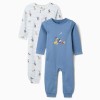 2 cotton sleepsuits with Mickey for newborn and baby boys, blue/white