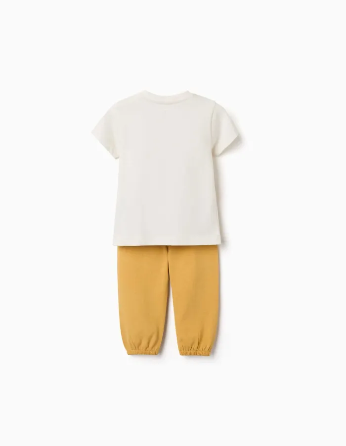 Short sleeve pyjamas with racing car print for baby boys, white/yellow