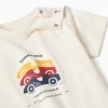 Short sleeve pyjamas with racing car print for baby boys, white/yellow