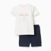 Cotton T-shirt with print + shorts for baby boys, white/dark blue