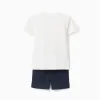 Cotton T-shirt with print + shorts for baby boys, white/dark blue