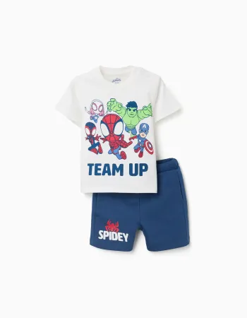 Spidey & Friends Toddler & Boys' T-Shirt + Shorts, White/Blue