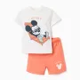 Cotton T-shirt and shorts with Mickey print for baby boys, white/orange