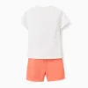 Cotton T-shirt and shorts with Mickey print for baby boys, white/orange