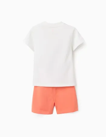 Cotton T-shirt and shorts with Mickey print for baby boys, white/orange