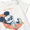 Cotton T-shirt and shorts with Mickey print for baby boys, white/orange
