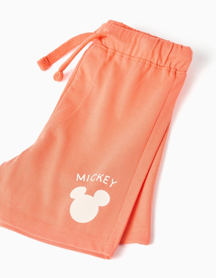 Cotton T-shirt and shorts with Mickey print for baby boys, white/orange
