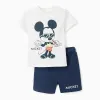 Cotton T-shirt and shorts with Mickey print for baby boys, white/blue