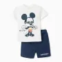 Cotton T-shirt and shorts with Mickey print for baby boys, white/blue