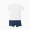 Cotton T-shirt and shorts with Mickey print for baby boys, white/blue