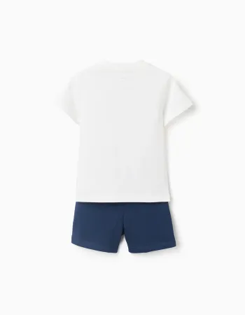 Cotton T-shirt and shorts with Mickey print for baby boys, white/blue