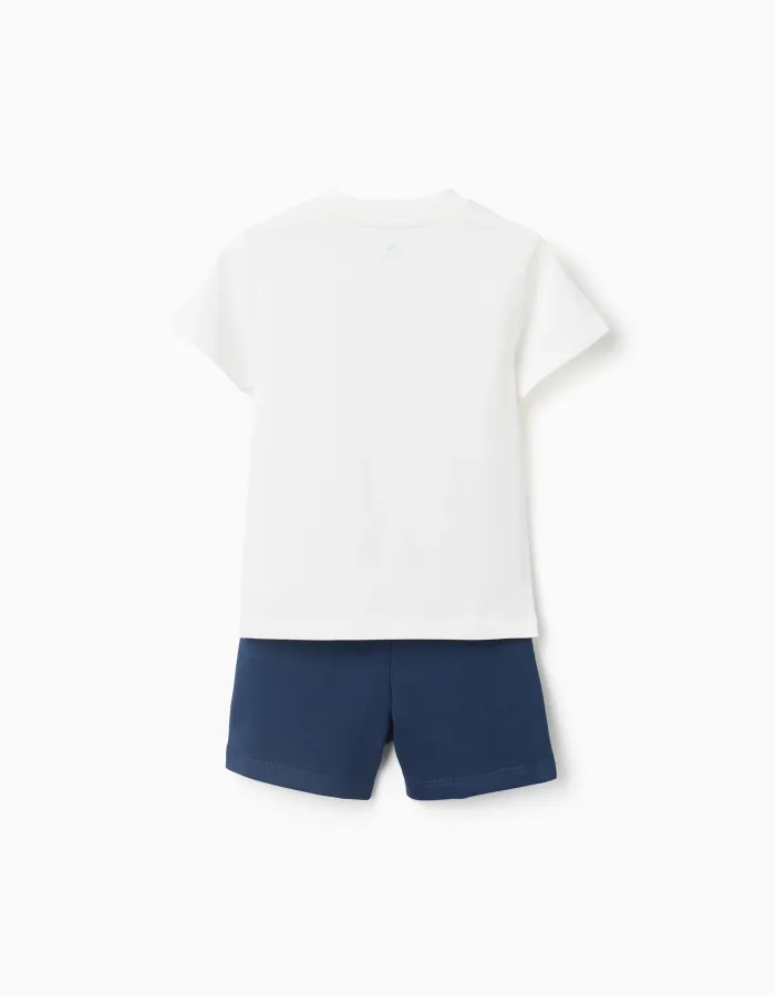 Cotton T-shirt and shorts with Mickey print for baby boys, white/blue