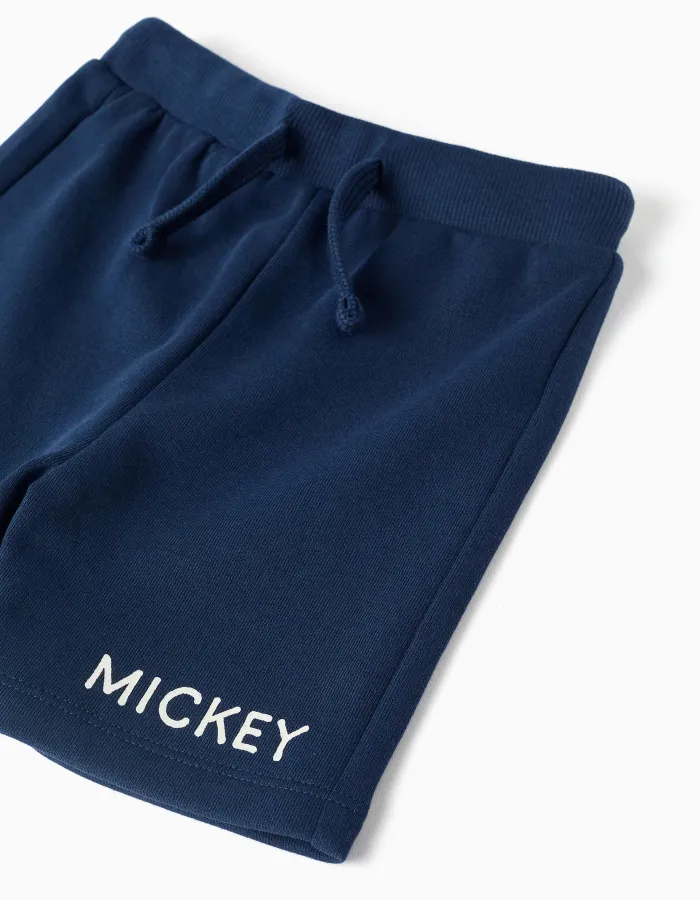 Cotton T-shirt and shorts with Mickey print for baby boys, white/blue