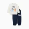 Cotton jogging set with Bluey print for babies and children, white/blue