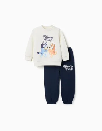 Cotton jogging set with Bluey print for babies and children, white/blue