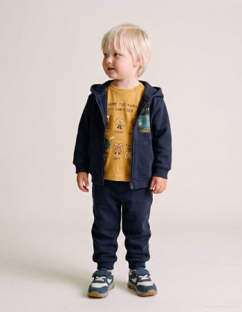 3-piece brushed jogging set for baby boys, navy blue/yellow
