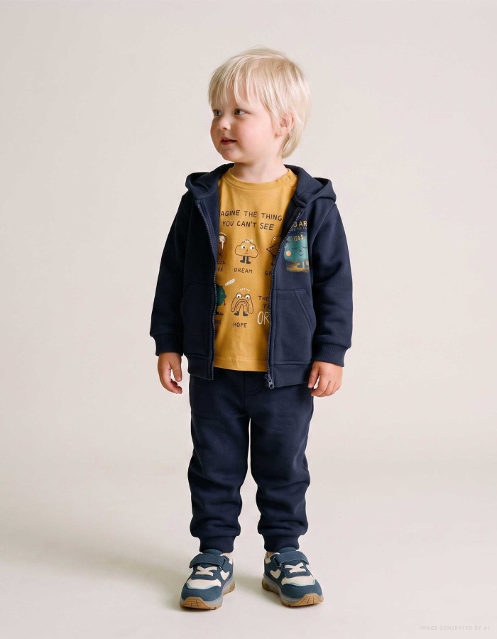 3-piece brushed jogging set for baby boys, navy blue/yellow
