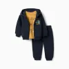 3-piece brushed jogging set for baby boys, navy blue/yellow