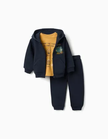 3-piece brushed jogging set for baby boys, navy blue/yellow
