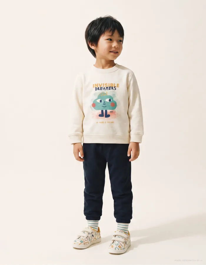 Brushed jogging set with Dreamers print for baby boys, white/navy blue