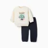 Brushed jogging set with Dreamers print for baby boys, white/navy blue