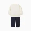 Brushed jogging set with Dreamers print for baby boys, white/navy blue