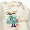 Brushed jogging set with Dreamers print for baby boys, white/navy blue