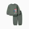 Brushed jogging set with house print for baby boys, dark green