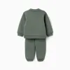 Brushed jogging set with house print for baby boys, dark green