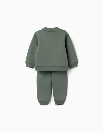 Brushed jogging set with house print for baby boys, dark green