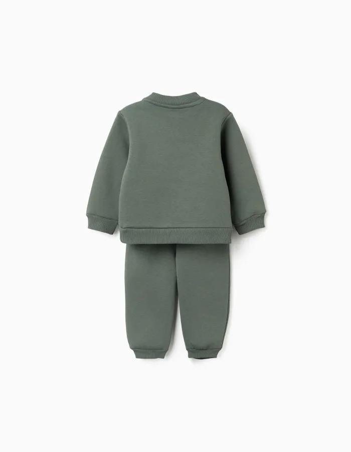 Brushed jogging set with house print for baby boys, dark green