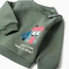 Brushed jogging set with house print for baby boys, dark green