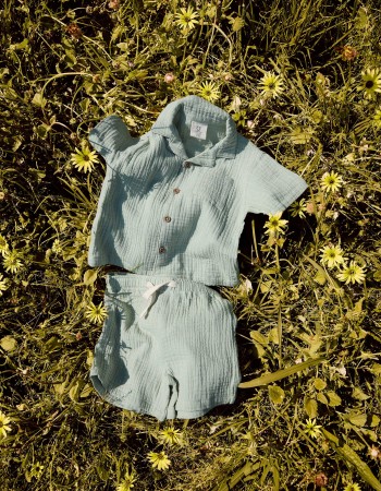 Cotton shirt and shorts set for newborn and baby boys, light green