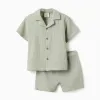 Cotton shirt and shorts set for newborn and baby boys, light green