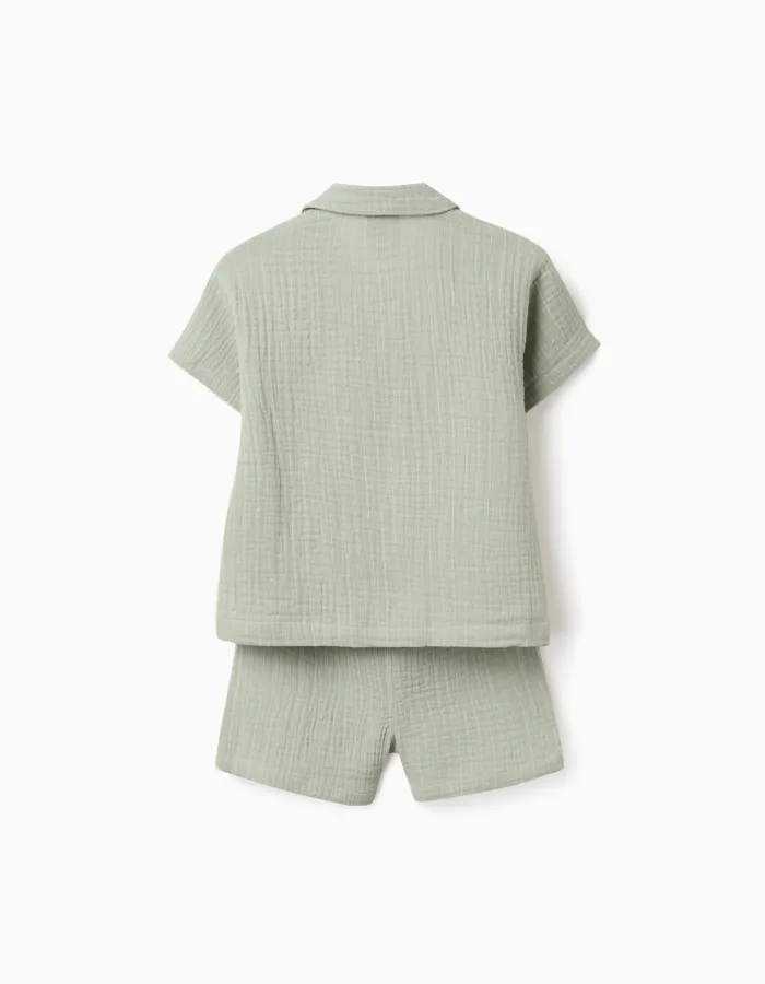 Cotton shirt and shorts set for newborn and baby boys, light green