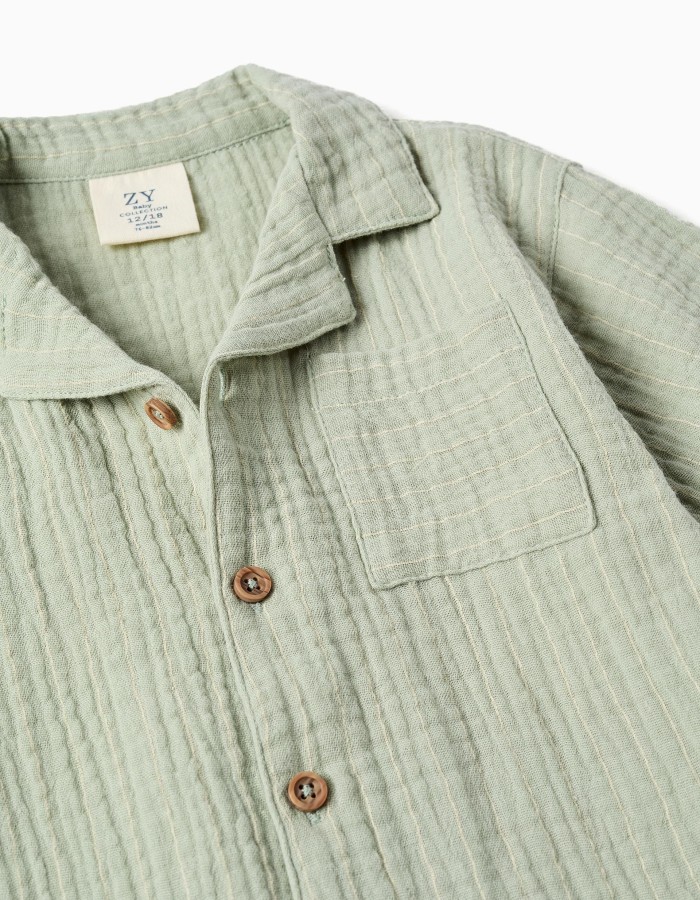 Cotton shirt and shorts set for newborn and baby boys, light green