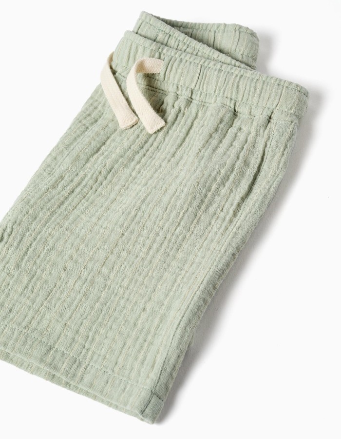 Cotton shirt and shorts set for newborn and baby boys, light green