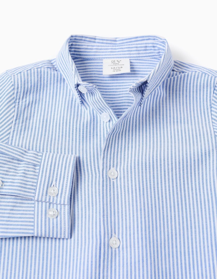 Striped Oxford Shirt for Baby Boys, White/Blue