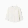Long sleeve shirt in linen with mao collar for baby boys, white