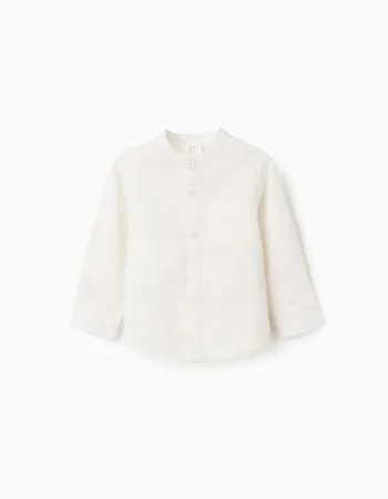 Long sleeve shirt in linen with mao collar for baby boys, white
