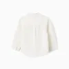 Long sleeve shirt in linen with mao collar for baby boys, white