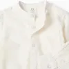 Long sleeve shirt in linen with mao collar for baby boys, white